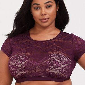 PURPLE LACE SHORT SLEEVE UNDER-IT-ALL CROP TOP